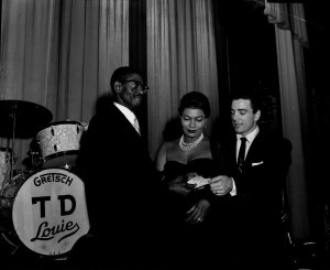 Pearl Bailey and her husband, drummer Louis Bellson, at Howard Theatre on January 19, 1956 (Smithsonian Insitution Collection)